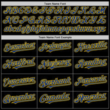 Load image into Gallery viewer, Custom Black Royal-Yellow Bomber Full-Snap Varsity Letterman Hoodie Jacket