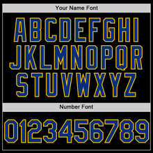 Load image into Gallery viewer, Custom Black Royal-Yellow Bomber Full-Snap Varsity Letterman Hoodie Jacket