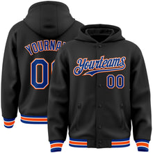 Load image into Gallery viewer, Custom Black Royal-Orange Bomber Full-Snap Varsity Letterman Hoodie Jacket
