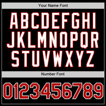 Load image into Gallery viewer, Custom Black Red-White Bomber Full-Snap Varsity Letterman Hoodie Jacket