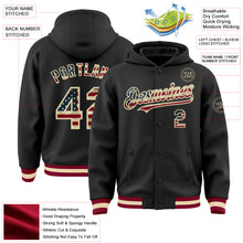 Load image into Gallery viewer, Custom Black Vintage USA Flag Cream-Maroon Bomber Full-Snap Varsity Letterman Hoodie Jacket