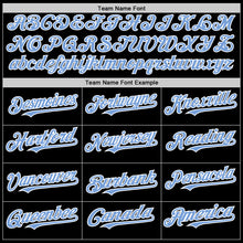 Load image into Gallery viewer, Custom Black Light Blue-White Bomber Full-Snap Varsity Letterman Hoodie Jacket
