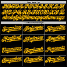 Load image into Gallery viewer, Custom Black Gold Bomber Full-Snap Varsity Letterman Hoodie Jacket