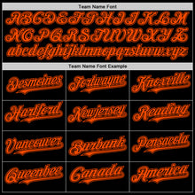 Load image into Gallery viewer, Custom Black Orange Bomber Full-Snap Varsity Letterman Hoodie Jacket