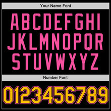 Load image into Gallery viewer, Custom Black Gold-Pink Bomber Full-Snap Varsity Letterman Two Tone Hoodie Jacket