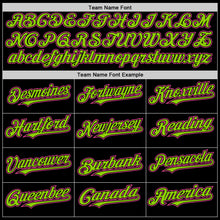 Load image into Gallery viewer, Custom Black Neon Green-Pink Bomber Full-Snap Varsity Letterman Two Tone Hoodie Jacket