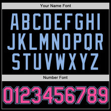 Load image into Gallery viewer, Custom Black Pink-Light Blue Bomber Full-Snap Varsity Letterman Two Tone Hoodie Jacket