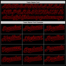 Load image into Gallery viewer, Custom Black Red Bomber Full-Snap Varsity Letterman Two Tone Hoodie Jacket