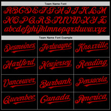 Load image into Gallery viewer, Custom Black Red Bomber Full-Snap Varsity Letterman Two Tone Hoodie Jacket