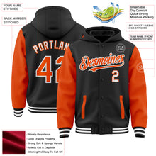 Load image into Gallery viewer, Custom Black Orange-White Bomber Full-Snap Varsity Letterman Two Tone Hoodie Jacket