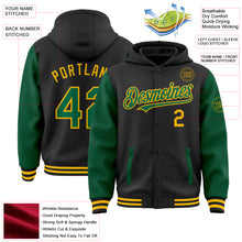 Load image into Gallery viewer, Custom Black Kelly Green-Gold Bomber Full-Snap Varsity Letterman Two Tone Hoodie Jacket