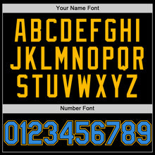 Load image into Gallery viewer, Custom Black Powder Blue-Gold Bomber Full-Snap Varsity Letterman Two Tone Hoodie Jacket