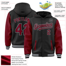 Load image into Gallery viewer, Custom Black Crimson-Gray Bomber Full-Snap Varsity Letterman Two Tone Hoodie Jacket