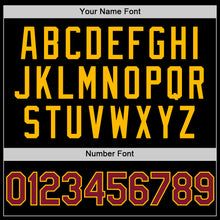 Load image into Gallery viewer, Custom Black Crimson-Gold Bomber Full-Snap Varsity Letterman Two Tone Hoodie Jacket