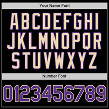 Load image into Gallery viewer, Custom Black Purple-Cream Bomber Full-Snap Varsity Letterman Two Tone Hoodie Jacket