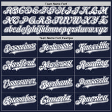 Load image into Gallery viewer, Custom Navy White Bomber Full-Snap Varsity Letterman Hoodie Jacket