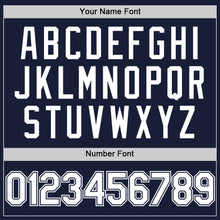 Load image into Gallery viewer, Custom Navy White Bomber Full-Snap Varsity Letterman Hoodie Jacket