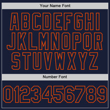 Load image into Gallery viewer, Custom Navy Orange Bomber Full-Snap Varsity Letterman Hoodie Jacket