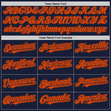 Load image into Gallery viewer, Custom Navy Orange Bomber Full-Snap Varsity Letterman Hoodie Jacket