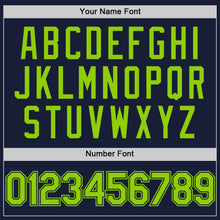 Load image into Gallery viewer, Custom Navy Neon Green Bomber Full-Snap Varsity Letterman Hoodie Jacket