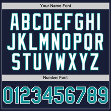 Load image into Gallery viewer, Custom Navy Teal-White Bomber Full-Snap Varsity Letterman Hoodie Jacket