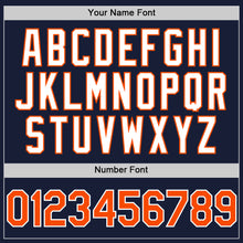 Load image into Gallery viewer, Custom Navy Orange-White Bomber Full-Snap Varsity Letterman Hoodie Jacket