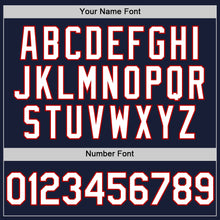 Load image into Gallery viewer, Custom Navy White-Red Bomber Full-Snap Varsity Letterman Hoodie Jacket