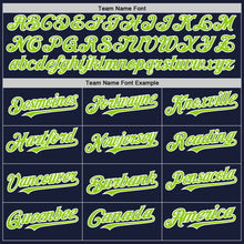 Load image into Gallery viewer, Custom Navy Neon Green-White Bomber Full-Snap Varsity Letterman Hoodie Jacket
