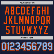 Load image into Gallery viewer, Custom Navy Light Blue-Orange Bomber Full-Snap Varsity Letterman Two Tone Hoodie Jacket