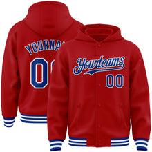 Load image into Gallery viewer, Custom Red Royal-White Bomber Full-Snap Varsity Letterman Hoodie Jacket