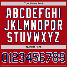 Load image into Gallery viewer, Custom Red Navy-White Bomber Full-Snap Varsity Letterman Hoodie Jacket