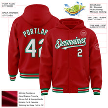 Load image into Gallery viewer, Custom Red White-Kelly Green Bomber Full-Snap Varsity Letterman Hoodie Jacket