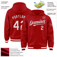 Load image into Gallery viewer, Custom Red White Bomber Full-Snap Varsity Letterman Hoodie Jacket