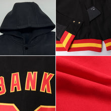 Load image into Gallery viewer, Custom Red Vintage USA Flag-Cream Bomber Full-Snap Varsity Letterman Hoodie Jacket