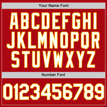 Load image into Gallery viewer, Custom Red White-Gold Bomber Full-Snap Varsity Letterman Hoodie Jacket