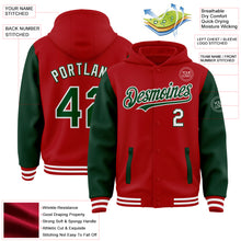 Load image into Gallery viewer, Custom Red Green-White Bomber Full-Snap Varsity Letterman Two Tone Hoodie Jacket