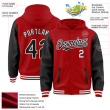 Load image into Gallery viewer, Custom Red Black-White Bomber Full-Snap Varsity Letterman Two Tone Hoodie Jacket