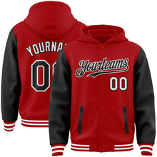 Load image into Gallery viewer, Custom Red Black-White Bomber Full-Snap Varsity Letterman Two Tone Hoodie Jacket