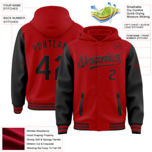 Load image into Gallery viewer, Custom Red Black Bomber Full-Snap Varsity Letterman Two Tone Hoodie Jacket