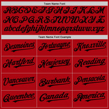 Load image into Gallery viewer, Custom Red Black Bomber Full-Snap Varsity Letterman Two Tone Hoodie Jacket