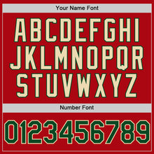 Load image into Gallery viewer, Custom Red Green-Cream Bomber Full-Snap Varsity Letterman Two Tone Hoodie Jacket