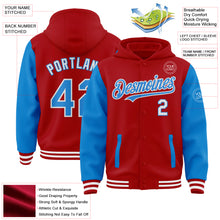 Load image into Gallery viewer, Custom Red Powder Blue-White Bomber Full-Snap Varsity Letterman Two Tone Hoodie Jacket