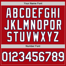 Load image into Gallery viewer, Custom Red White-Navy Bomber Full-Snap Varsity Letterman Two Tone Hoodie Jacket