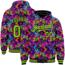 Load image into Gallery viewer, Custom Graffiti Pattern Neon Green-Black Splash 3D Bomber Full-Snap Varsity Letterman Hoodie Jacket