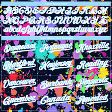 Load image into Gallery viewer, Custom Graffiti Pattern White-Light Blue Splash 3D Bomber Full-Snap Varsity Letterman Hoodie Jacket