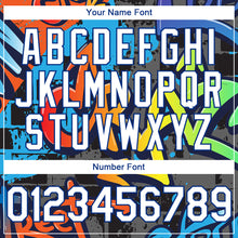 Load image into Gallery viewer, Custom Graffiti Pattern White-Royal Abstract Urban Street Art 3D Bomber Full-Snap Varsity Letterman Hoodie Jacket