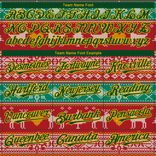 Load image into Gallery viewer, Custom Red Green-Gold Christmas Reindeers 3D Bomber Full-Snap Varsity Letterman Hoodie Jacket