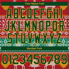 Load image into Gallery viewer, Custom Red Green-Gold Christmas Reindeers 3D Bomber Full-Snap Varsity Letterman Hoodie Jacket