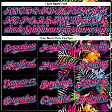 Load image into Gallery viewer, Custom Black Pink-Light Blue Tropical Palm Leaves 3D Pattern Design Bomber Full-Snap Varsity Letterman Hoodie Jacket