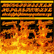 Load image into Gallery viewer, Custom Black Gold-Red Flame 3D Pattern Design Bomber Full-Snap Varsity Letterman Hoodie Jacket